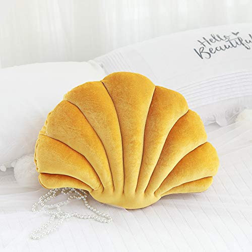 Muschelförmiges Kissen, Samt, gemütlich, solide, dekorativer Couchkissen, Überwurfkissen mit Kisseneinsatz für Zuhause, Sofa, Bett, Wohnzimmer, Dekoration, Wurfkissen (Gelb, 25 x 34 cm)