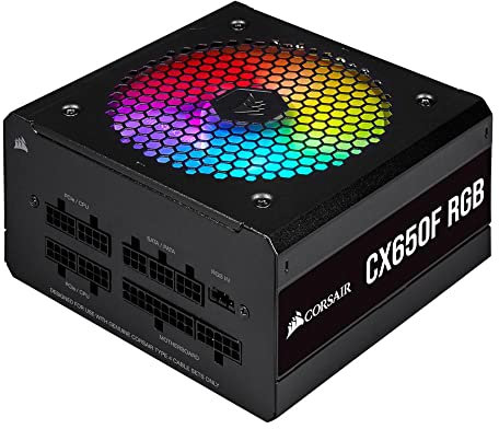 Corsair CX650F RGB, 80 Plus Bronze Fuente de alimentación ATX totalmente modular (certificado 80 Plus Bronze, ventilador RGB de 120 mm, optimizado para bajo ruido, condensadores japoneses de 105 °C,