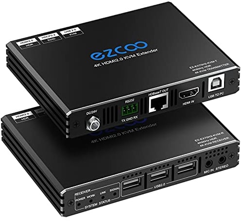 4K HDMI KVM Extender USB unkomprimiert 4K 60Hz HDR Single over Cat5e/6 bis zu 300 Fuß 3 Ports USB 2.0 Hub POE RS232 EDID 3,5 mm Stereo Audio und Mikrofon 70H2KVM