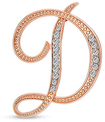Bling Jewelry Großes Statement ABC Pave Crystal Cursive Script Monogramm Buchstaben Alphabet Initial D Schal Revers Pin Brosche Für Frauen Rose Gold Plattiert