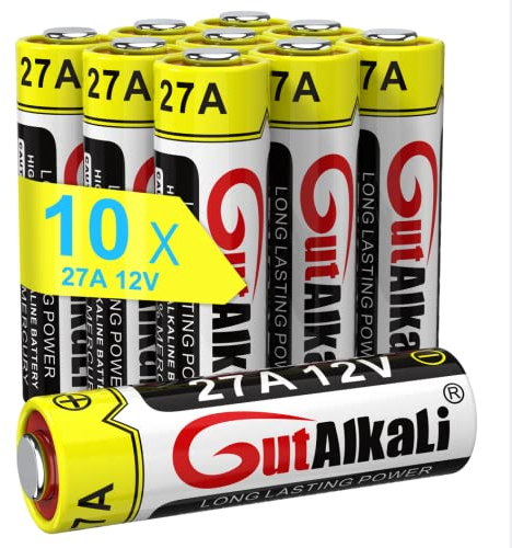 GutAlkaLi Alkaline 27A A27 MN27 Quecksilberfreie Batterie 12V, 10 Stück im Multi-Sparpack (27A V27A LR27A WE27A L828) entwickelt für die Verwendung in Fernbedienungen