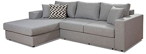 Tesla Dreams Ecksofa Leon modulare Garnitur mit Schlaffunktion,XL Longchair Links, Eck-Couch mit Kissen, L Form Sofa (260 x 180 L-Longchair, Grau)