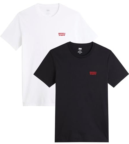 Levi's Men's 2-Pack Crewneck Graphic Tee T-Shirt, Chesthit White / Caviar, XL