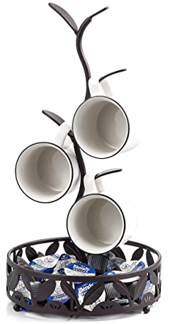 Ouseen Mug Holder, Countertop Mug Tree, Coffee Mugs & Tea Cup Storage Rack, Coffee Mugs and Tea Cups Storage Rack with Small Storage Area, Black