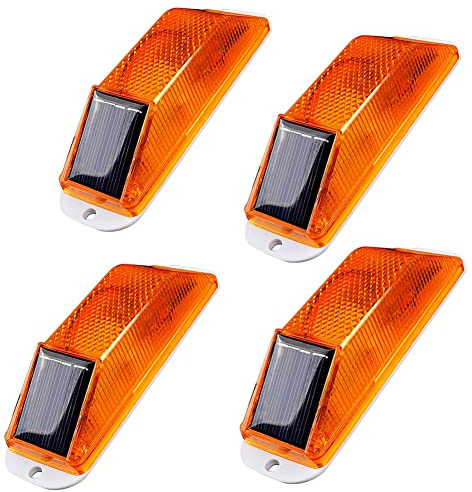 Solar Warning Strobe Lights, Flashing Beacon 4 Pack, Yellow, Outdoor Safety