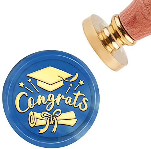 craspire Wachs-Siegel-Stempel, Glückwunsch, Vintage-Siegelwachsstempel, Graduierung, 30 mm, Abnehmbarer Messingkopf, Siegelstempel Mit Holzgriff Für Einladungen, Karten, Geschenkverpackung