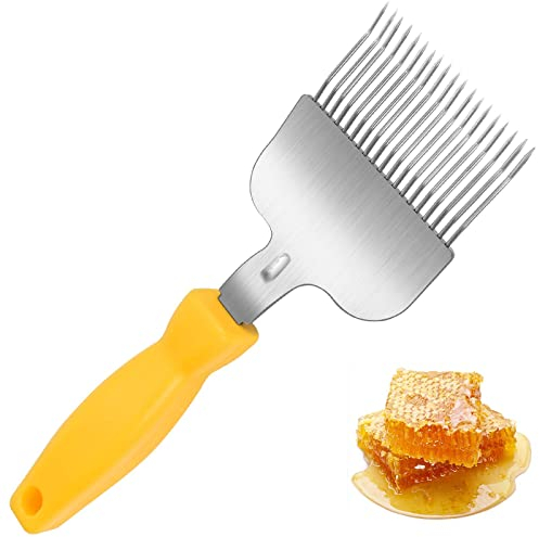 Colexy Bienen Entdeckelungs Gabel Edelstahl Imkereiausrüstung mit Kunststoffgriff Imkerkamm Messer Schaber mit 19 Zinken Bienenzucht Honig Werkzeuge (Gelb, 19 Pin)