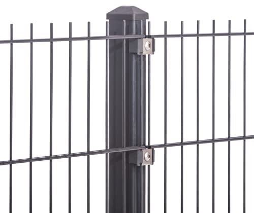 Doppelstabmattenzaun 656 | Komplettset | Konfigurierbar | 0,63m-2,03m| 2,5m-50m | Anthrazit/Moosgrün | Pfosten mit Va-Klemmhalter Höhe 0,63m | Länge 5m Anthrazit