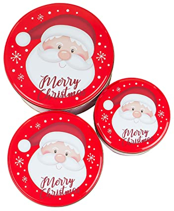 Keksdosen Weihnachten rund mit Deckel im 3er Set Plätzchendose Keksdose, Geschenkbox für Weihnachten Nikolaus - aus Metall, Modell Weihnachtsmann