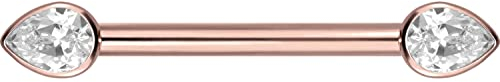 PIERCINGLINE Titan Barbell Nippelpiercing mit Gewinde KRISTALL TROPFEN Roségoldfarben Piercing Stab Nippel Brust Intim Roségoldfarben