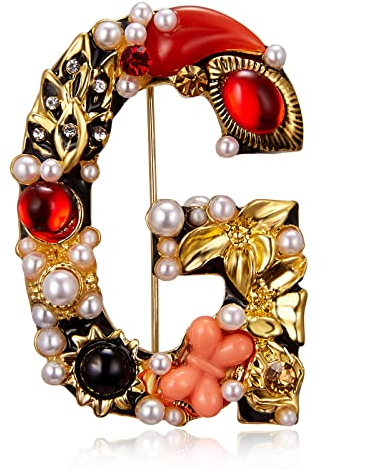 Tbkoly Brosche Damenbrosche Bastelbrosche Neuheitsbrosche Exquisite und Elegante Buchstabe G Perle Bunte Strassbrosche