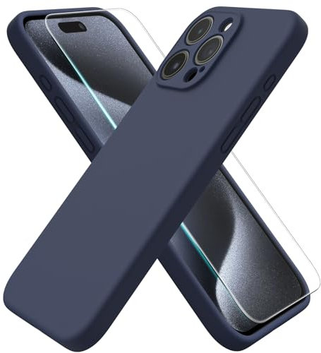 ACRONIX iPhone 15 Pro Max Case - 6.7, with 1 x Screen Protector, Silky-Soft Touch Liquid Silicone Shockproof Rubber Case - Midnight Blue