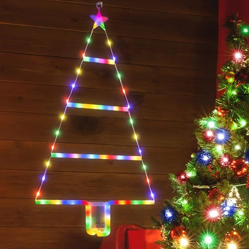 Moxled Battery Christmas Lights - 2ft LED Ladder Christmas Lights with Timer, 8 Modes, Waterproof Ladder Tree Lights for Outdoor Indoor Window Door Wall Xmas Decorations (Multicolor)