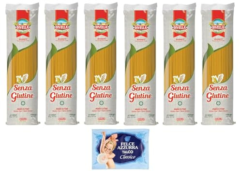 6er-Pack Divella Glutenfreie Pasta Spaghetti mit Maismehl und Reis Senza Glutine,Glutenfreienudeln 400g + 1er-Pack Kostenlos Felce Azzurra Talkumpuder, 100g-Beutel