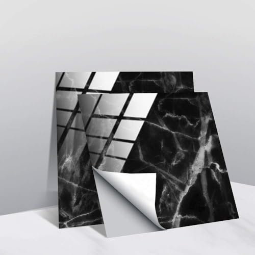 Hiser 20 Piezas Pegatinas de Baldosas Cocina 10x10cm, Azulejos de Vinilo de PVC Impermeable para Baño, Decoración Adhesivos de Azulejo para Mármol, Pared Pegatina para Azulejos Muebles (Negro)