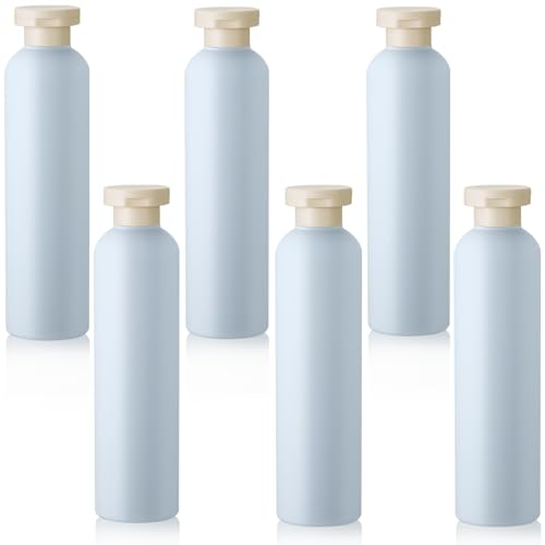 Hejo 6 PCS Shampoo Travel Bottles, 260 ml Refillable Bottle Set for Toiletries, Squeeze Bottles for Travel, Empty Plastic Bottle with Flip Cap for Conditioner, Lotions and Creams (Light Blue)
