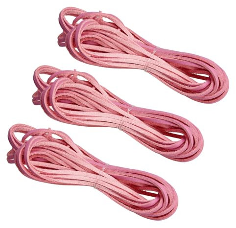 PATIKIL Cordon en Daim Faux, 3 Rouleaux 3mm x 5m Cordons en Cuir Suède Bandes Plates de Ruban Plat Souple en Simili Cuir pour Collier DIY Bracelet Perles, Rose (Total 15 Mètres)