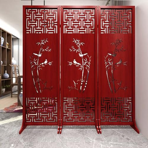 HDYZJQ Klappbarer Sichtschutz im chinesischen Stil, Raumteiler, Trennwand, Home-Office-Hintergrund, Falttür, Akkordeon-Sichtschutz, Trennwand, Trennwand(Red-3 Panel,W50cm(19.7in))