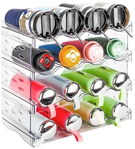 FWEEK Stapelbarer Flaschenhalter, 4 Tier Vorratskammer-Wasserflaschenhalter, Flaschenregal Flaschenhalter Kühlschrank Flaschen Organizer für Kühlschrank, Schrank, Küchen