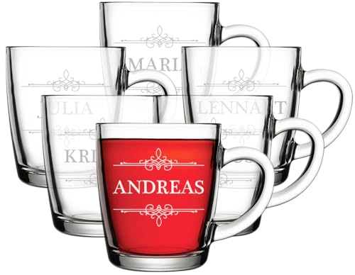 polar-effekt Taza de té de cristal de 340 ml, 6 unidades con grabado, vaso de café personalizado, regalo de cumpleaños, para bebidas calientes