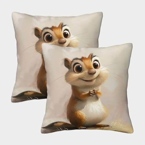 YAMABAIHUO Ratte, EIN Kleiner Chipmunk 3D-gedruckt Niedliche Tiermuster Quadratischer Kissen Fall Ultra Weich Kissenbezug 2er-Set Sofa Schlafzimmer Auto Home Decor 45x45cm