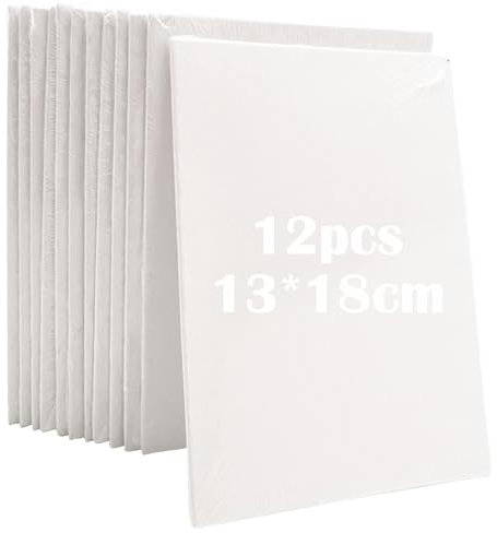 CTRICALVER Toile de Peinture à l'Huile, Toile de Coton Prétirée 3 mm (Paquet de 12), 13 x 18 cm, Adaptée aux Débutants et Amateurs