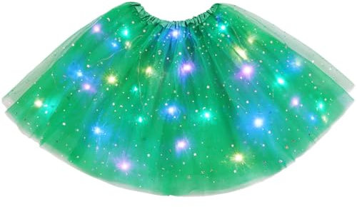 URAQT Tüllrock Damen LED Tütü Erwachsene, Tutu Rock LED, Minirock Mit LED Lichter für Fasching Karneval Motto Party Ballett Tanzen Fancy Dress Halloween Kostüm, 40CM(Grün)