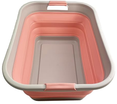SAMMART 41L Collapsible Plastic Laundry Basket - Foldable Pop Up Storage Container/Organizer - Portable Washing Tub - Space Saving Hamper/Basket (Grau/Quarzrosa)