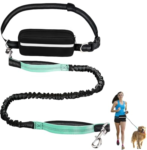 LEKEFETO Guinzaglio da jogging per cani, cintura addominale per cani con cuciture riflettenti, guinzaglio da jogging 2 in 1 con doppio manico, per cani di taglia grande e media, 120-183 cm
