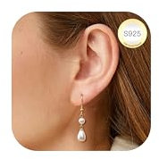 LOLIAS Perlenohrringe Hängend Gold Hypoallergene Weiße Perlen Ohrringe Damen Leichtbau Süßwasserperlen Damenohrringe Gold Schmuck Geschenk für Frauen