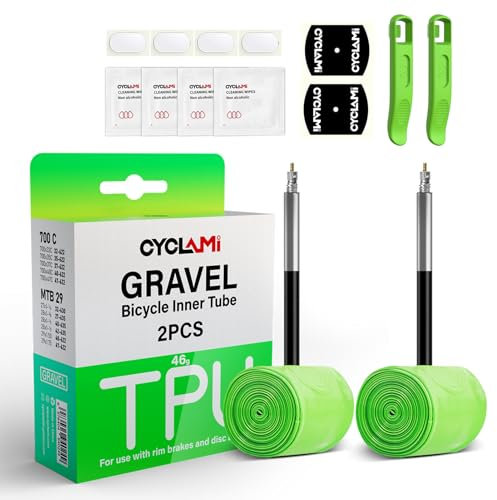 Fahrradschlauch 700C/71,1 cm Kies & 73,1 cm MTB-TPU-Fahrradreifen, kompatibel mit 700 x 32C-47C, 73,7 cm (29 Zoll) Mountainbike-Presta-Ventile, 65 mm, leicht (inkl. Schlauchflicken-Reparatur-Set und