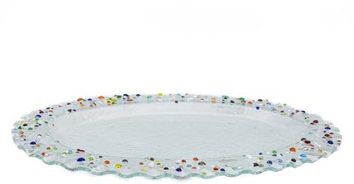 Sospiri Venezia Piatto Ovale in Vetro Stile Murano con Bordo Smerlato - Elegante Accessorio 27x37 cm - Vassoio per Casa Ristorante Bar Idea Regalo