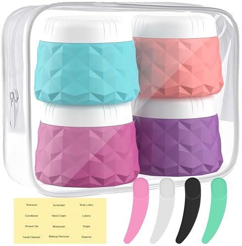 Flossty 4 Botes de Silicona de 30 ml Con Bolsa Transparente - Accesorios de Viaje - Recipientes Para Cosméticos de Viaje Tarros Cosmeticos