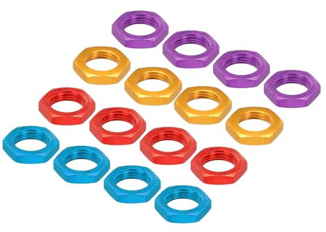 sourcing map Aluminum 17mm RC Wheel Nut Thread M12x1.0mm Hex Wheel Nuts RC Wheel Nut for 1/8 RC Model Car Trucks Off Road Car Upgraded Parts Pack of 16(Red/Gold/Blue/Purple)