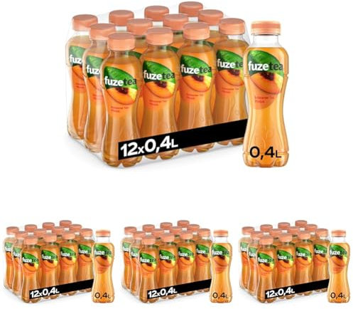 Fuze Tea Schwarzer Tee Pfirsich - außergewöhnliche Fusion aus Schwarztee und fruchtigem Pfirsich-Geschmack - Tee aus nachhaltigem Anbau - Einweg Flaschen (12 x 400 ml) (Packung mit 4)
