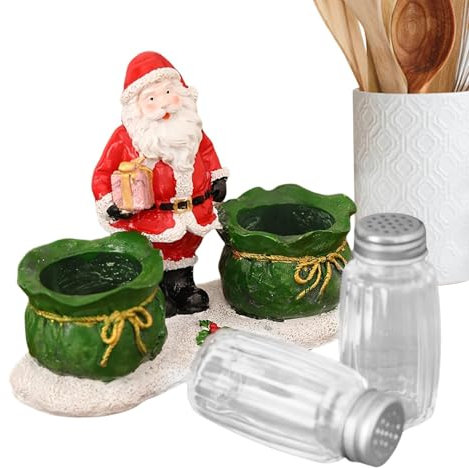 Salero de Navidad, pimentero navideño, contenedor de condimentos de temporada, soporte creativo, coctelera de condimentos con bandeja, bonito dispensador de azúcar, tanque de esparcir polvo