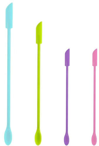 4PCS Mini Spatula Silicone Small Makeup Spatula Set Double-End, Heat Resistant Reusable Beauty Lotion Stirrer Skincare Spatula Tiny Spoon for Kitchen Cooking Cosmetic Jars Kitchen Bottles(Colorful)
