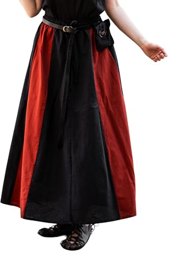 Leonardo Carbone® Damen Rock Dana | Elastischer Bund | Verstellbarer Kordelzug | Karneval, Halloween, Cosplay, LARP, Mittelalterrock, Kostüm, Gewand | Baumwolle Schwarz/Rot 2XL