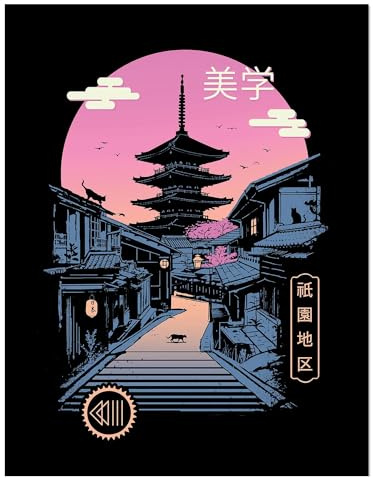 Vincent Trinidad Pagoda Wave Aesthetics Framed Poster (40cm x 30cm) (Black/Pink/Blue)