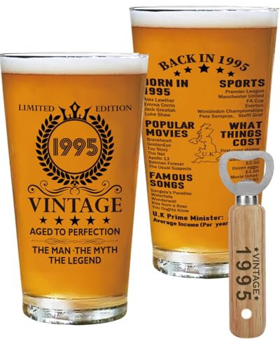 CoCoCherry 30th Birthday Gifts for Men - 1995 Vintage Beer Glass,Birthday Gifts for Men, Creative Beer Glass Gift for Him, Husband, Colleague, Friend, and Family