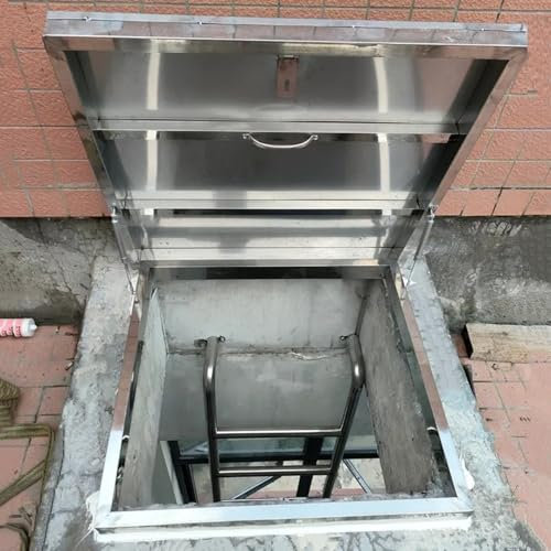 EXCLURA Dach Zugangsluke Sicherheitslukentür für Gewerbliche Dächer, Notausstiegsfensterabdeckung mit Dachlukentür-Hebestützen, Dachbodentreppen-Abgangsdeckel für Schacht/Keller(80x80cm-31.5x31.5)