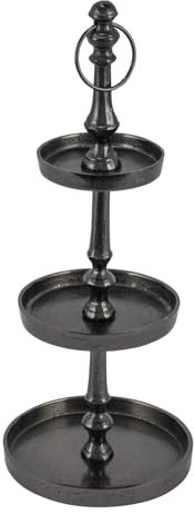 ReWu Etagere 3 Stöckig Anthrazit Schwarz Aluminium 3-Etagen Dekoteller Schale Dekoration Servierplatte aus Metall Tortenständer 16 x 16 x 41 cm