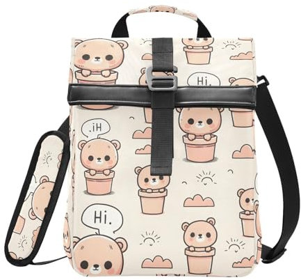 Lonchera aislada con parte superior enrollable para mujeres y hombres, bonita lonchera plegable, reutilizable, con correa para el hombro