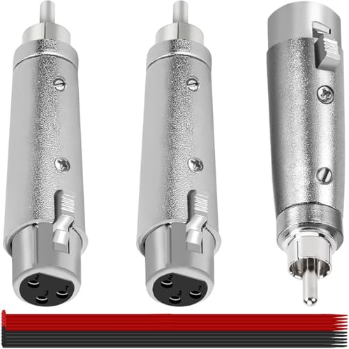 MKBKLLJY 3PCS RCA Male to 3 Pin XLR Female Adapter Jack Socket Audio Gender Changer Coupler Connector Zinc Alloy Metal Case Silver with Cable Tie, Compatible with Microphone Stereo Mixer