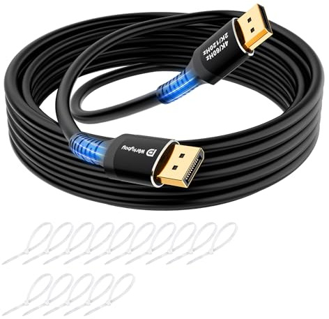 Werkybay Cable DisplayPort 4K de 12m,Certificado VESA Cable DP 1.2,4K@60Hz,2K@120Hz,1080p Full HD,21.6Gbps,para portátil,PC,monitor de juegos de 144Hz,TV, negro+ 15 bridas