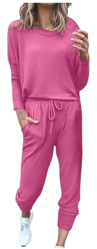co ord sets for women Tracksuit Womens Full Set Lounge Wear Sets Sweatsuits Oversized Solid Color Long Sleeve Shirts High Waist Wide Leg Joggers Warm Cosy Soft Nightwear Holiday Dailywear 5XL