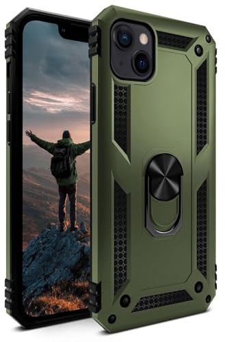 ONEFLOW für iPhone 13 Hülle mit Handygriff Ständer, Outdoor Schutzhülle stoßfest Panzerhülle mit Kameraschutz, Handyhülle Hybrid TPU Case, Titan Cover, matt Grün
