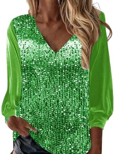 Glitzer Oberteile Damen Pailletten Bluse Glitter Auffällig Blusenshirt Party Festliche Blusen Elegant Langarm Glitzeroberteil Funkelnd Fasching Shirt Frech Weihnachtsbluse