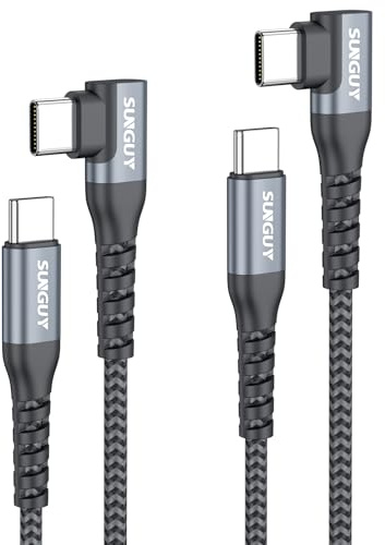 SUNGUY USB C Kabel Winkel - [0,3 m, 2 Pack] 60W USB C Schnellladekabel 90 Grad USB Typ C Datenkabel, Abgewinkelt USBC Ladekabel Android Auto Carplay für i-Phone 17/16/15 Serie, MacBook, iPad, Pixel