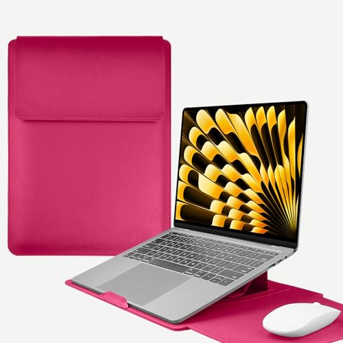 HaruYo 13 13.5 14 15 15.6 16 Inch Laptop Sleeve with Stand Function | Leather Sleeve for MacBook Pro/MacBook Air/Surface/iPad Pro/Surface/Dell/Lenovo/HP/ASUS/Acer 13 14 Inch Hot Pink